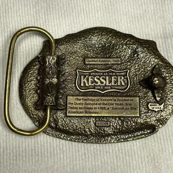 1993 Kessler Whiskey Brass Buckle 3” x 2.25” Vintage Limited Edition Made USA - Picture 2 of 5